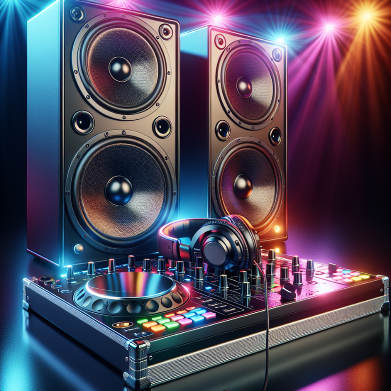 DJ lighting with loudspeakers and DJ controller